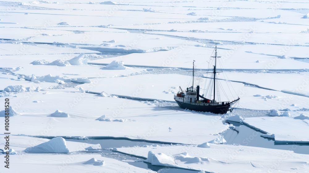 Obraz premium Ship Trapped in Jagged Sea Ice Formations