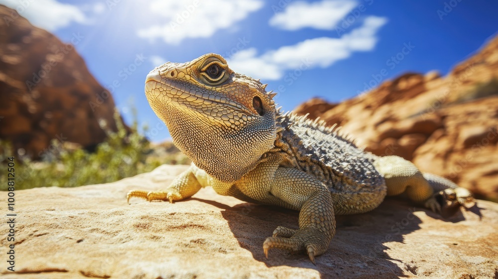 Obraz premium Exotic Spiky Reptile Basking in the Sunshine