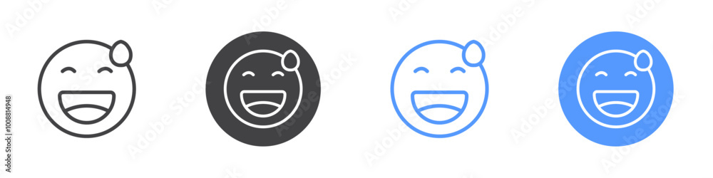 Grinning emoji icon Thin outline art symbol