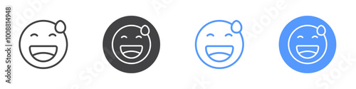 Grinning emoji icon Thin outline art symbol