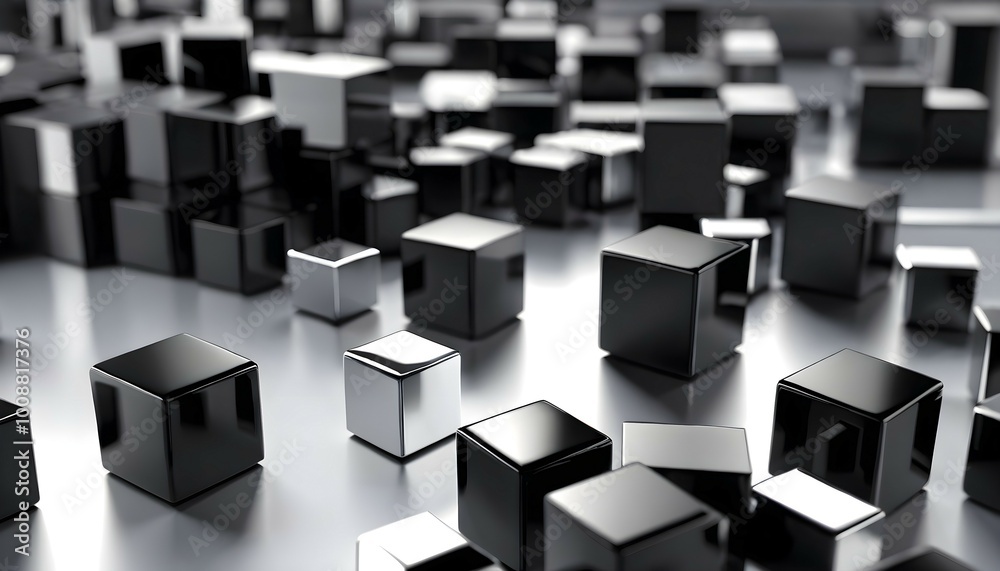 Chrome Black Cubes in Blurred 3D Scene Chrome Black Cubes in Blurred 3D Scene