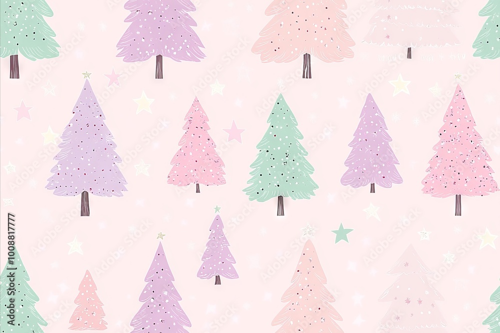 A pastel colored Christmas tree pattern - Seamless Pattern A pastel colored Christmas tree pattern - Seamless Pattern