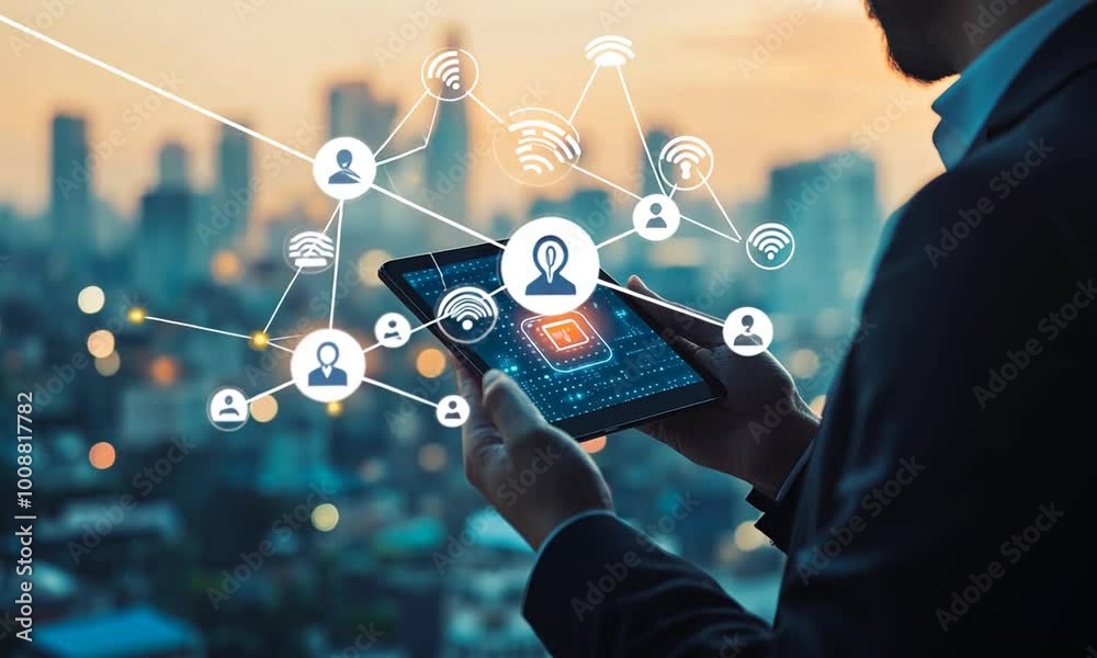 professional person with social network icons