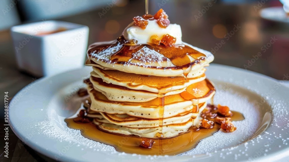 Stacked Pancakes with Dripping Maple Syrup Stacked Pancakes with Dripping Maple Syrup