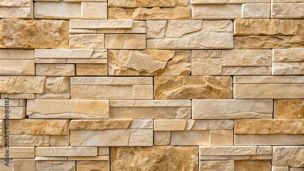 A close-up view of a wall constructed with various sizes and shapes of textured beige and brown stone tiles, creating a visually appealing and intricate surface. A close-up view of a wall constructed with various sizes and shapes of textured beige and brown stone tiles, creating a visually appealing and intricate surface.