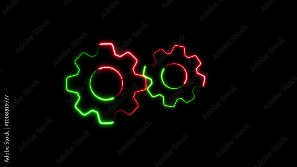 Glowing neon line cogwheels gears icon isolated on transparent background. Operation management involving business process, success cooperation Glowing neon line cogwheels gears icon isolated on transparent background. Operation management involving business process, success cooperation
