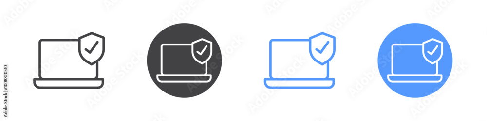 Secured laptop icon Thin outline art symbol Secured laptop icon Thin outline art symbol