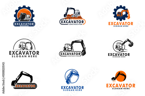 Set of Excavator construction logo design, excavator logo vector template