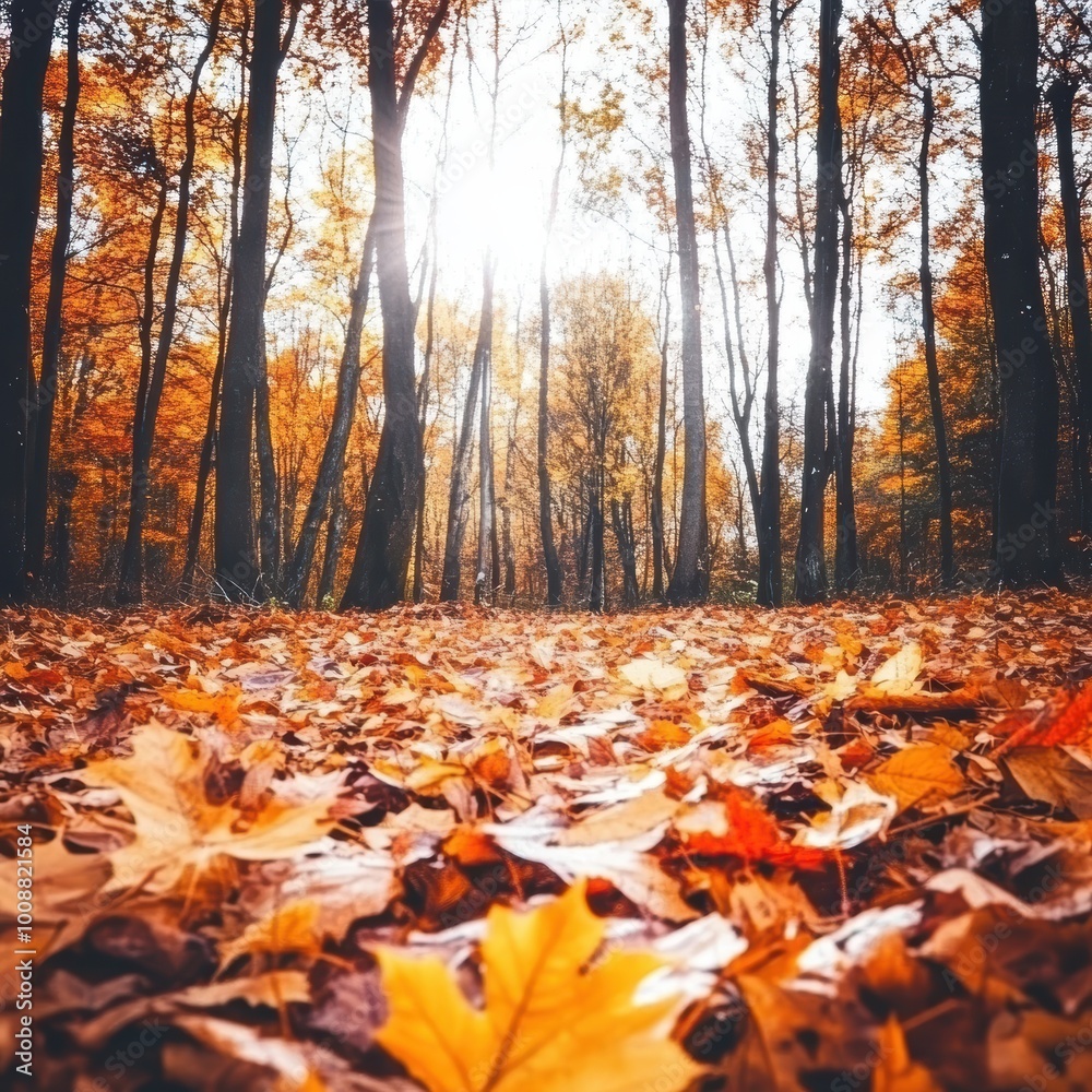 Vibrant Autumn Forest with Fallen Leaves Vibrant Autumn Forest with Fallen Leaves
