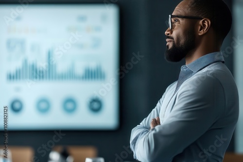 A business leader presenting a growth strategy to executives in a modern boardroom