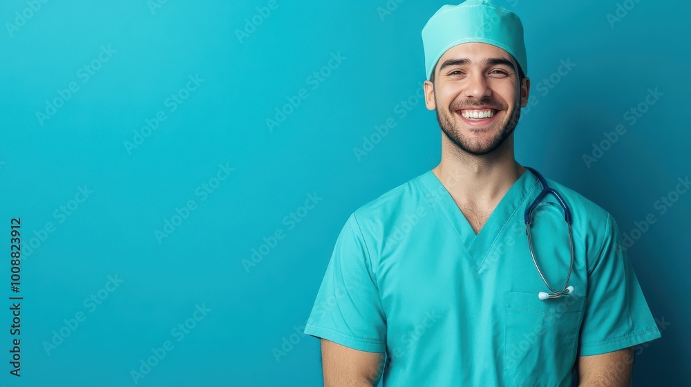 Portrait of a Happy Male Medical Staff Member in Hospital Setting for Healthcare Promotions Portrait of a Happy Male Medical Staff Member in Hospital Setting for Healthcare Promotions