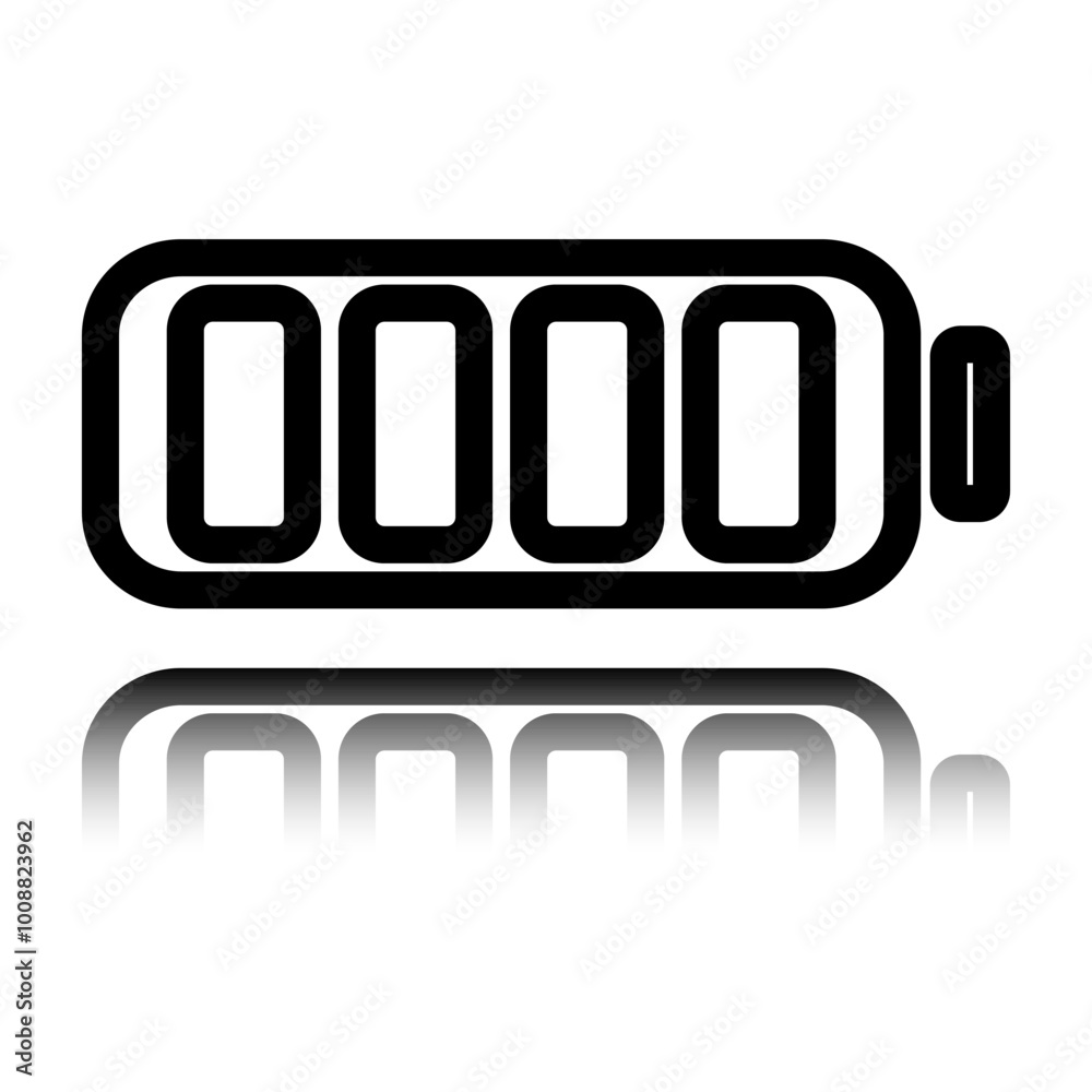 Battery simple icon, vector. Flat design. Black icon with mirror reflection. White background Battery simple icon, vector. Flat design. Black icon with mirror reflection. White background