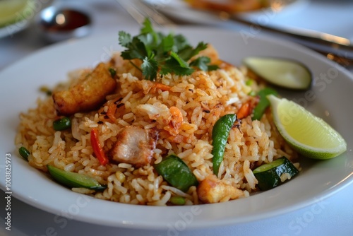 Nasi goreng is a Southeast Asian fried rice dish, usually cooked with pieces of meat and vegetables. Nasi goreng has long been considered an important staple of Indonesian cuisine - generative ai