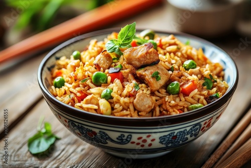 Nasi goreng is a Southeast Asian fried rice dish, usually cooked with pieces of meat and vegetables. Nasi goreng has long been considered an important staple of Indonesian cuisine - generative ai