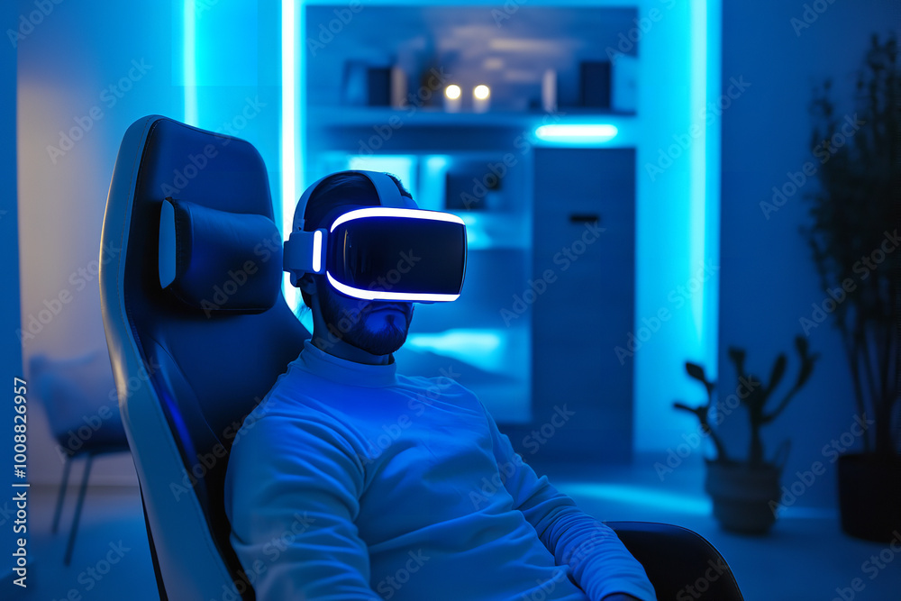 Fototapeta premium Futuristic Gaming Room with Virtual Reality and Ambient Lighting 