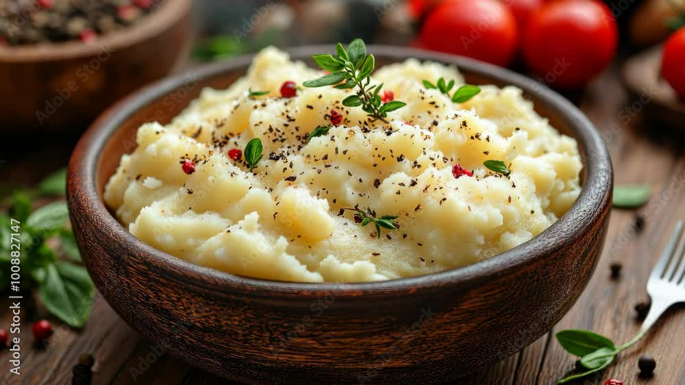 Bowl presenting steaming mashed potatoes Bowl presenting steaming mashed potatoes