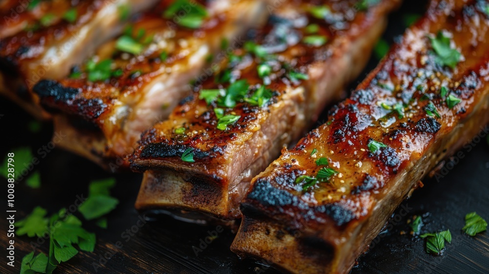 Close-up of grilled beef ribs. Looks so delicious. Great for a snack or between meals. Close-up of grilled beef ribs. Looks so delicious. Great for a snack or between meals.
