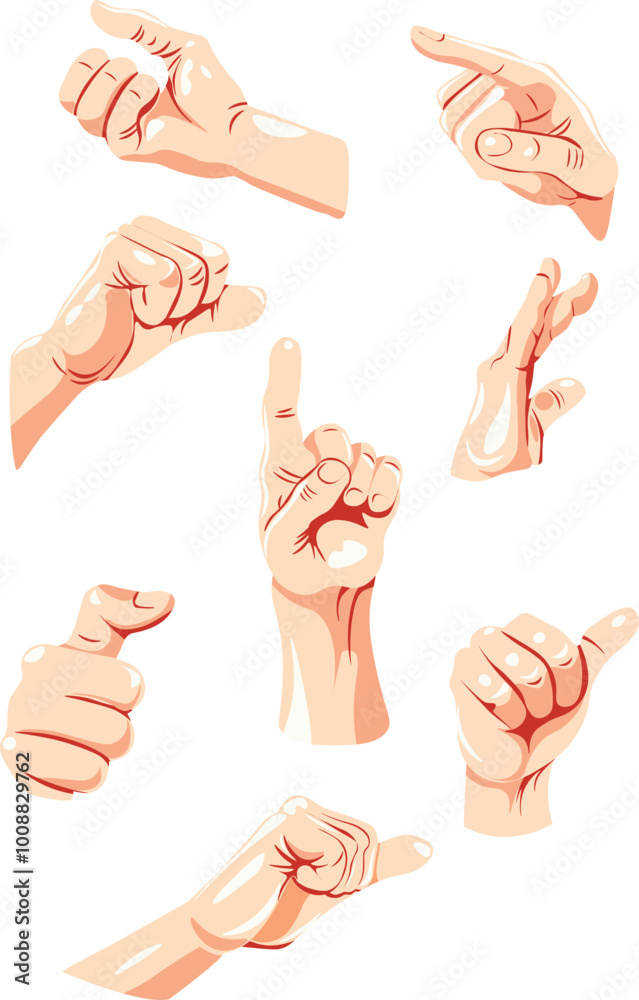 human hands. Vector different hands on white isolated background	
