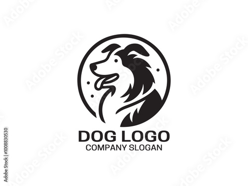 Dog Logo design template. Dog head icon. Vector illustration. Silhouette simple. Flat style. Cartoon dog face logo. Animal logotype concept. 