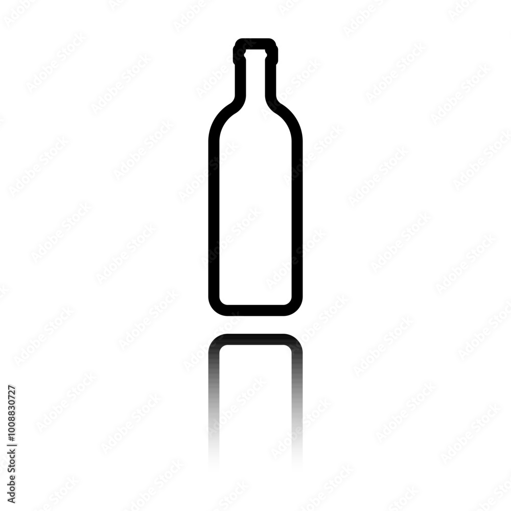 Bottle simple icon vector. Flat design. Black icon with mirror reflection. White background Bottle simple icon vector. Flat design. Black icon with mirror reflection. White background