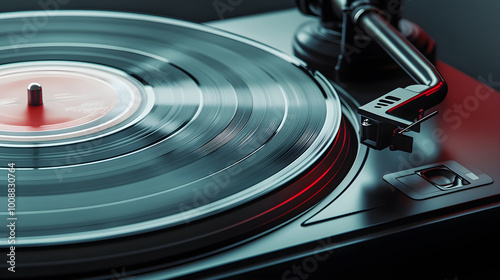 A close-up of a record player spinning a vinyl album photo