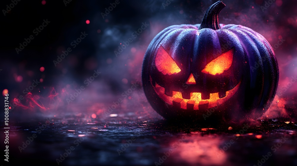 Whimsical pumpkins with glowing eyes on a colorful Halloween party flyer template, cartoon style design perfect for celebrations Whimsical pumpkins with glowing eyes on a colorful Halloween party flyer template, cartoon style design perfect for celebrations