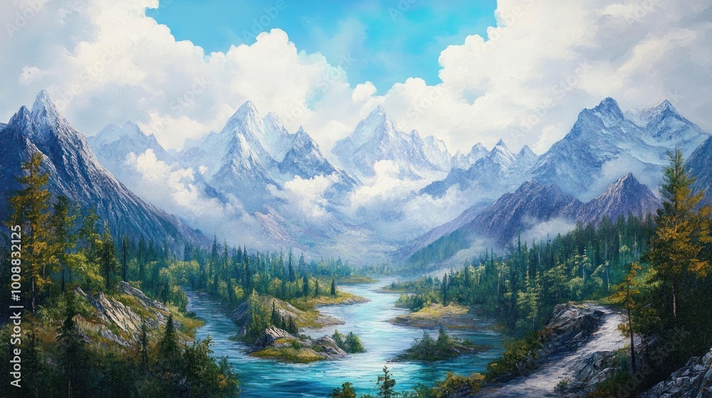 A beautiful landscape with a river running through it A beautiful landscape with a river running through it