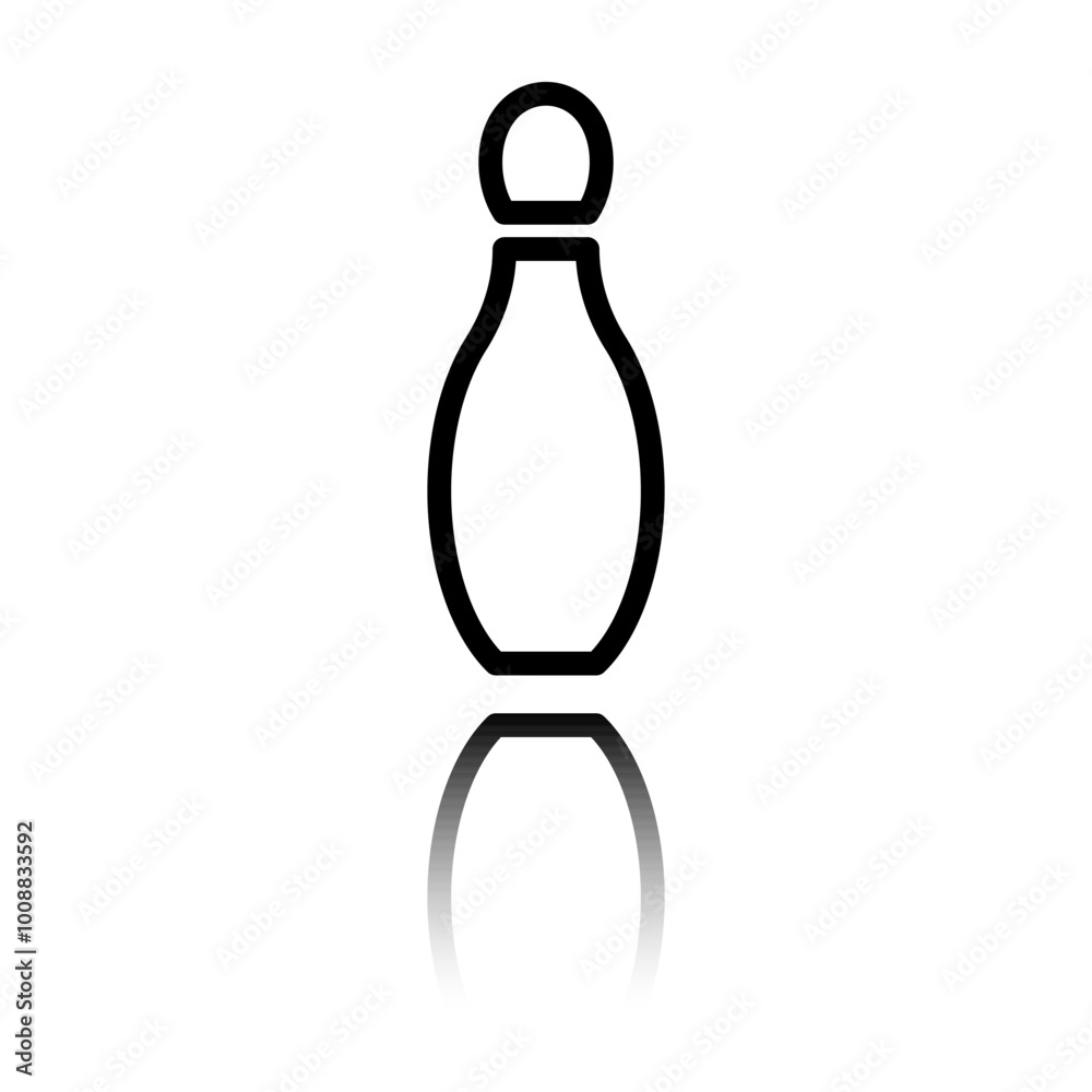 Fototapeta premium Bowling skittle simple icon. Flat design. Black icon with mirror reflection. White background