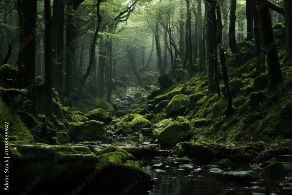 Green mossy forest green vegetation landscape. Green mossy forest green vegetation landscape.
