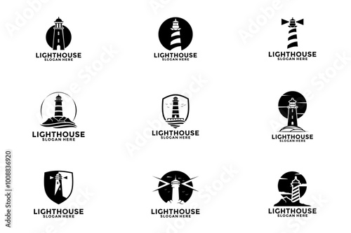 Set of lighthouse navigation logo vintage, Lighthouse logo vector collections