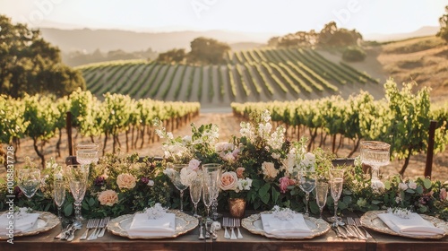 Serene Vineyard Sunset: A Romantic Winescape photo