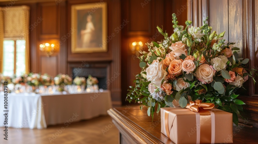 Elegant Wedding Reception in Warm, Wooden Interior Elegant Wedding Reception in Warm, Wooden Interior