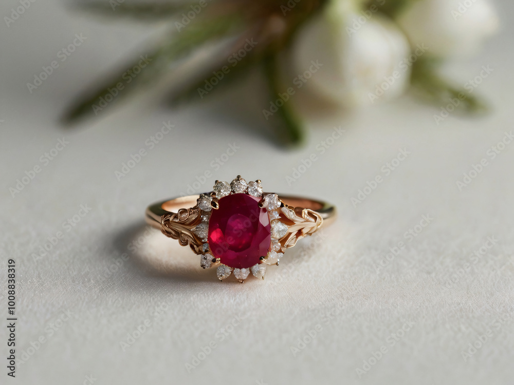 A stunning gold and silver ring with a central red gemstone. A stunning gold and silver ring with a central red gemstone.