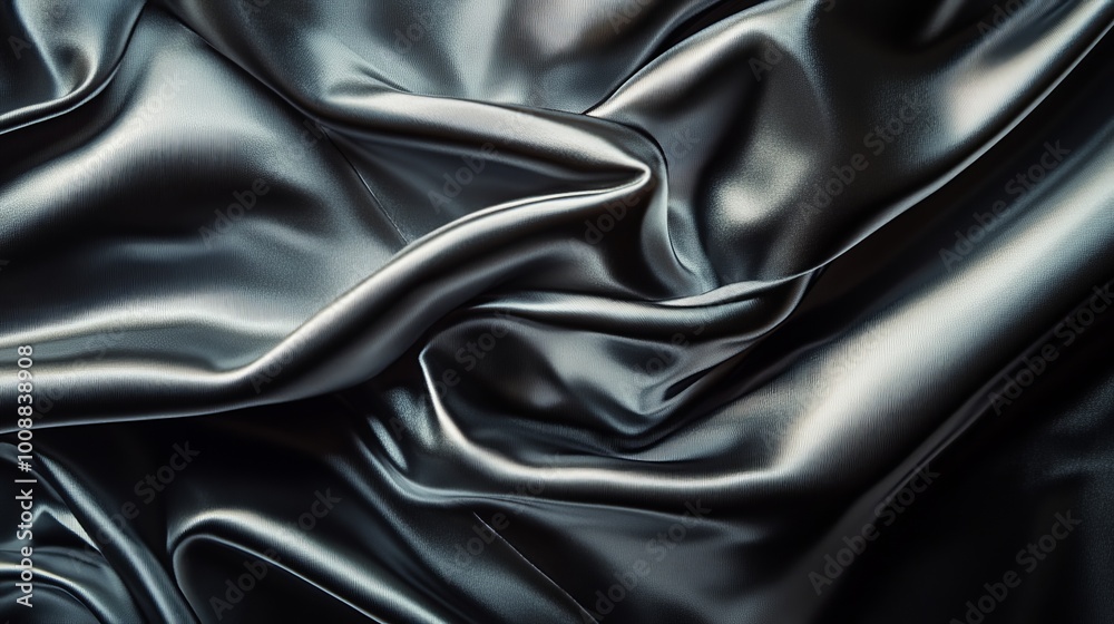 A close-up of smooth, dark satin fabric with elegant folds. A close-up of smooth, dark satin fabric with elegant folds.