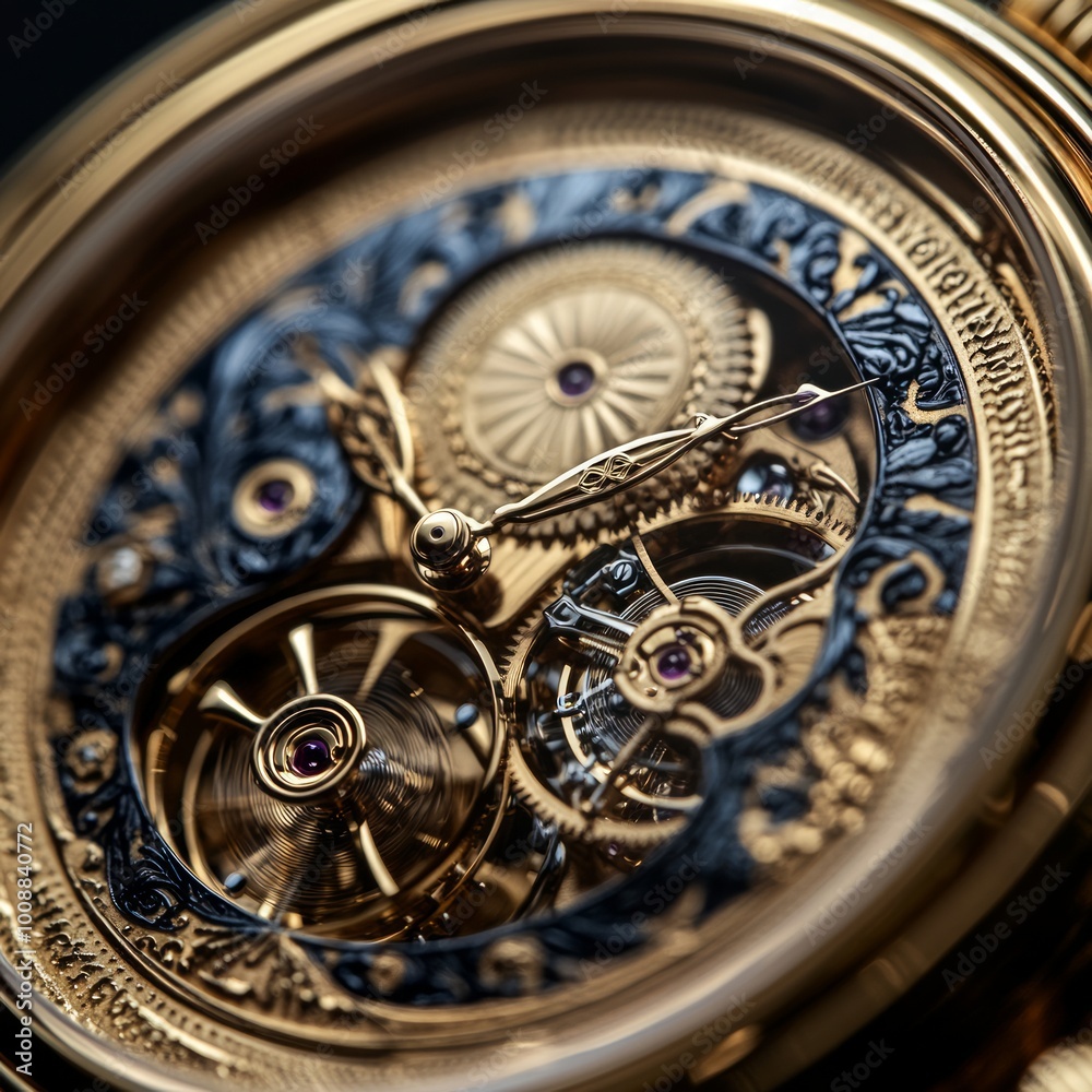 Intricate golden watch mechanism showcasing craftsmanship and design. Intricate golden watch mechanism showcasing craftsmanship and design.