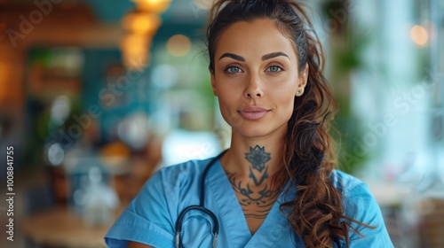 Obraz na płótnie Confident healthcare pro in a lively clinic w salonie