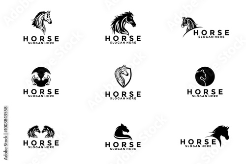 Set of Creative Horse Elegant Logo Symbol Design Illustration Vector for Company