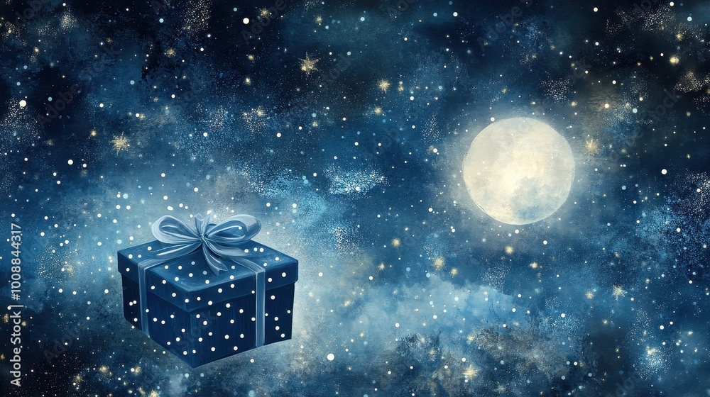 A Magical Night Sky with a Glowing Gift Box A Magical Night Sky with a Glowing Gift Box