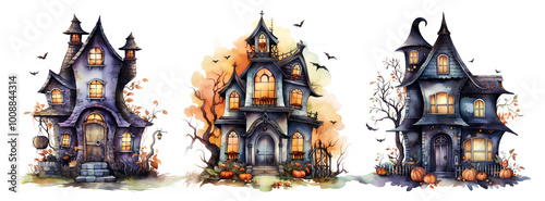 Haunted Halloween House Ilustration isolated on white background