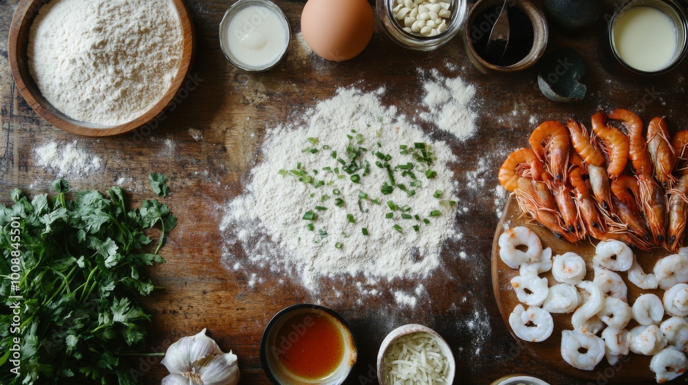 Fototapeta premium Fresh Seafood and Ingredients for Cooking Dish