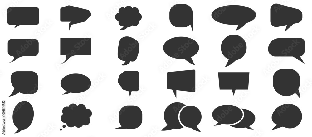 Set of speech bubbles for chat in different shapes.Cloud bubble silhouette, blank dialog balloon.Collection of vector message icons for conversation. Set of speech bubbles for chat in different shapes.Cloud bubble silhouette, blank dialog balloon.Collection of vector message icons for conversation.