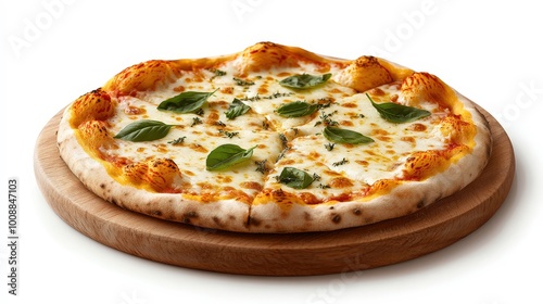 Freshly Baked Margherita Pizza on Wooden Board