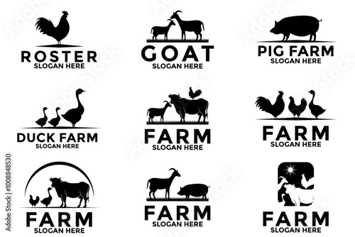 Set of Farm logo design vector, livestock logo design vector concept illustration