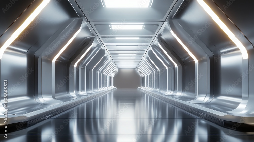 Futuristic Metal Corridor with Bright Lights