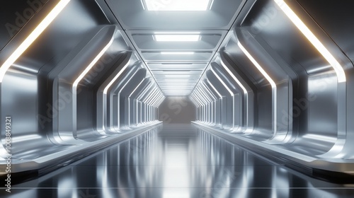 Futuristic Metal Corridor with Bright Lights