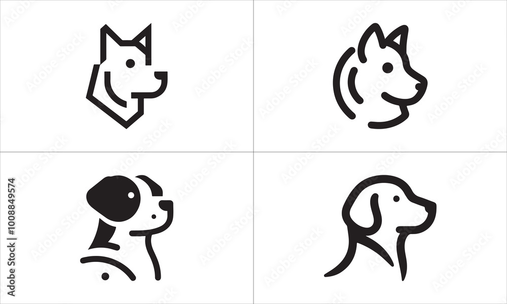 Fototapeta premium Set of Dog Logo Design Icon Symbol Vector Template. Dog Head Logo Vector Illustration. Silhouette simple. Animal Logotype concept.