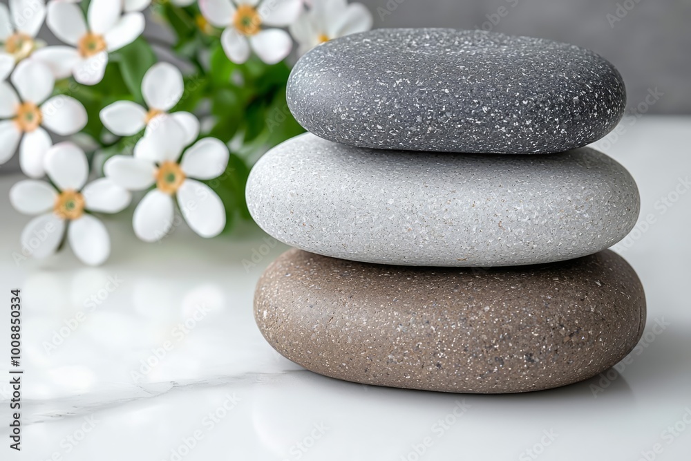 Beautiful composition with spa stones on white marble table , isolated on white background, , copy space for text, Beautiful composition with spa stones on white marble table , isolated on white background, , copy space for text,