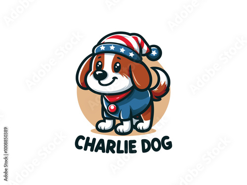 Charlie Dog logo design. Cartoon dog face. Colorful dog logo design template. Vector illustration Animal logotype concept.