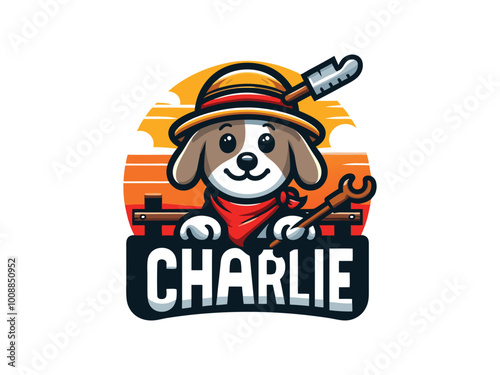 Charlie Dog logo design. Cartoon dog face. Colorful dog logo design template. Vector illustration Animal logotype concept.
