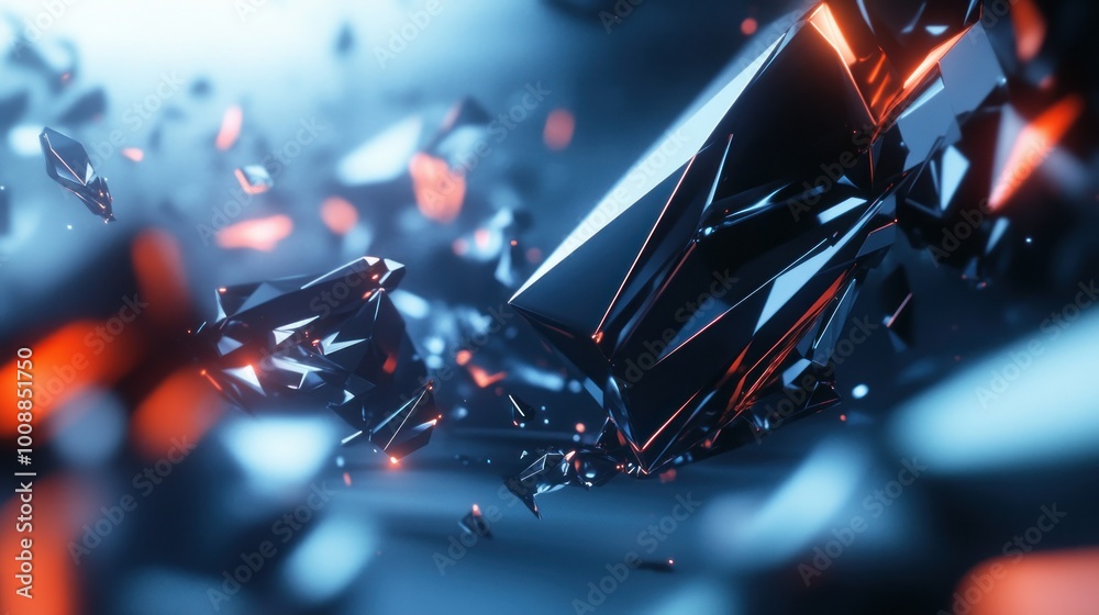 Abstract Black Geometric Shapes with Orange and Blue Lights Abstract Black Geometric Shapes with Orange and Blue Lights